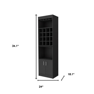 HomeRoots 24" Sleek Black Bar Cabinet with 18 Shelves – Modern Storage Solution for Home & Entertaining 478384