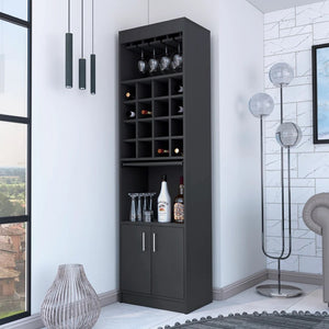HomeRoots 24" Sleek Black Bar Cabinet with 18 Shelves – Modern Storage Solution for Home & Entertaining 478384