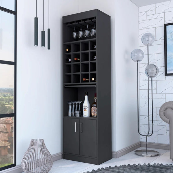 HomeRoots 24" Sleek Black Bar Cabinet with 18 Shelves – Modern Storage Solution for Home & Entertaining 478384