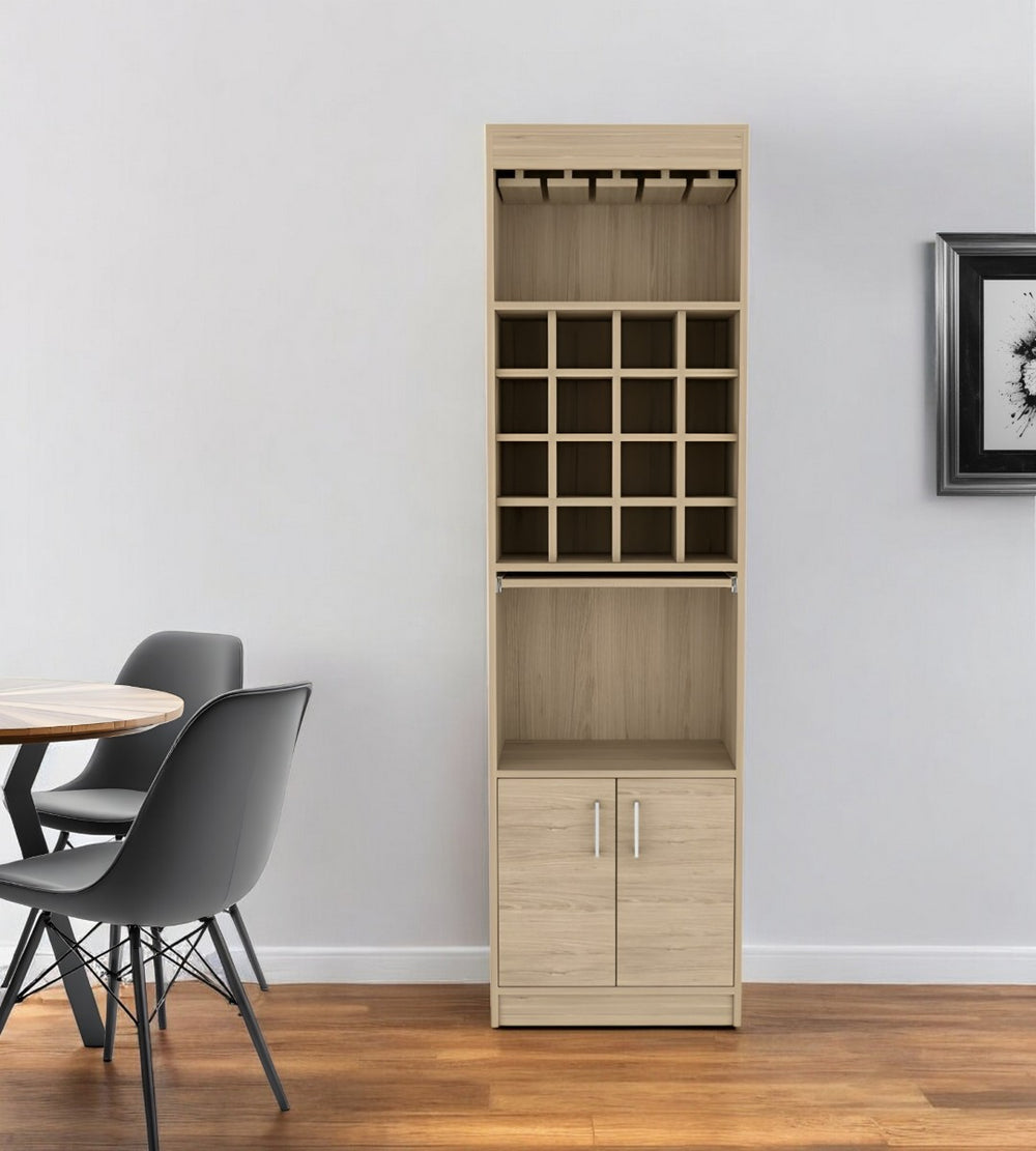 HomeRoots 24" Natural Bar Cabinet – 18 Shelves for Stylish Storage & Organization in Any Room, Modern Design 478385