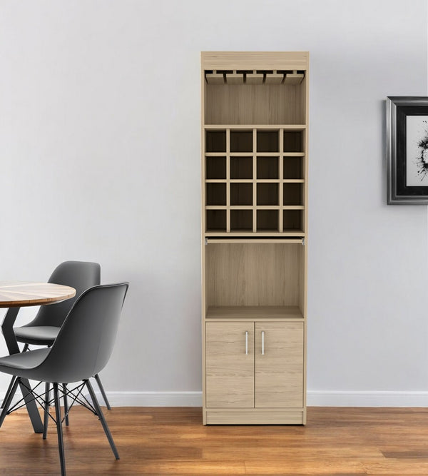 HomeRoots 24" Natural Bar Cabinet – 18 Shelves for Stylish Storage & Organization in Any Room, Modern Design 478385