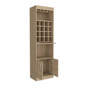 HomeRoots 24" Natural Bar Cabinet – 18 Shelves for Stylish Storage & Organization in Any Room, Modern Design 478385