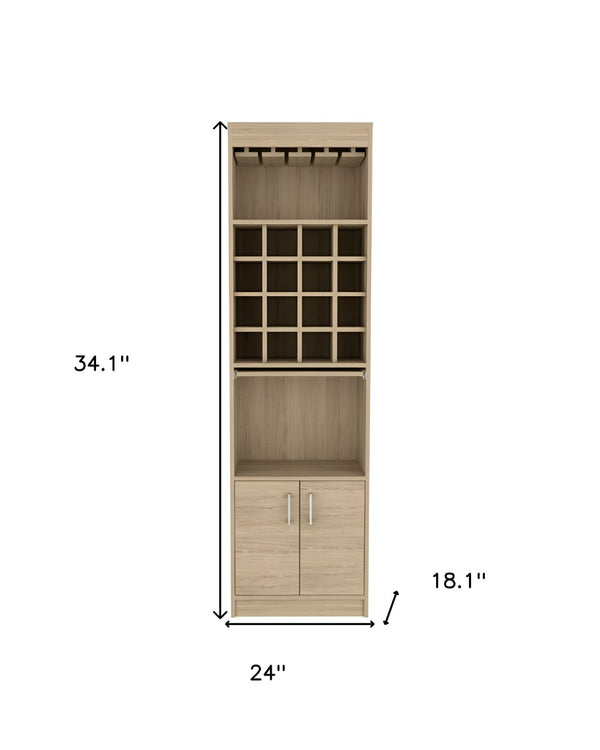 HomeRoots 24" Natural Bar Cabinet – 18 Shelves for Stylish Storage & Organization in Any Room, Modern Design 478385