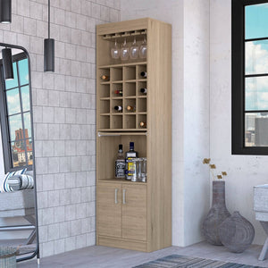 HomeRoots 24" Natural Bar Cabinet – 18 Shelves for Stylish Storage & Organization in Any Room, Modern Design 478385