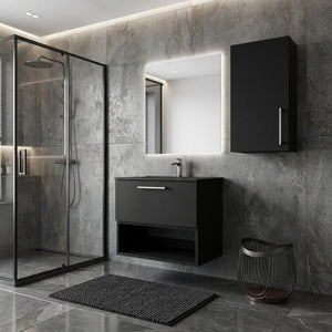 32 Inch Black Wood Floating Bathroom Vanity with Integrated Single Door Storage Cabinet