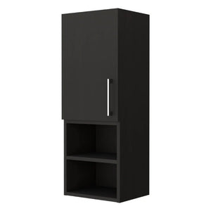 HomeRoots 32 Inch Black Wood Floating Bathroom Vanity with Integrated Single Door Storage Cabinet 478391