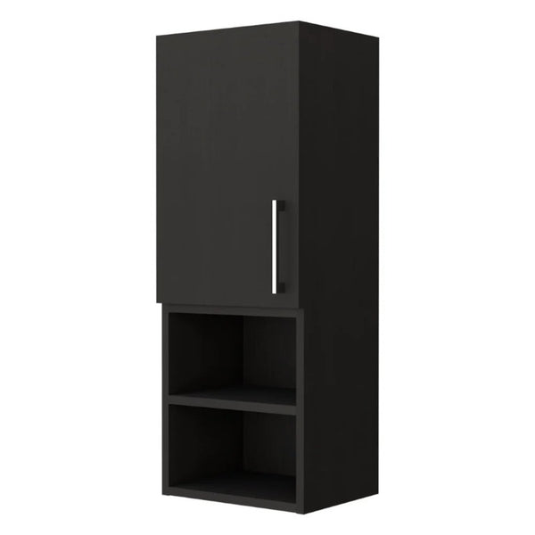 HomeRoots 32 Inch Black Wood Floating Bathroom Vanity with Integrated Single Door Storage Cabinet 478391