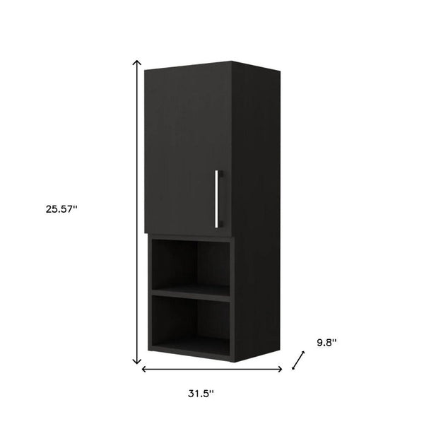 32 Inch Black Wood Floating Bathroom Vanity with Integrated Single Door Storage Cabinet
