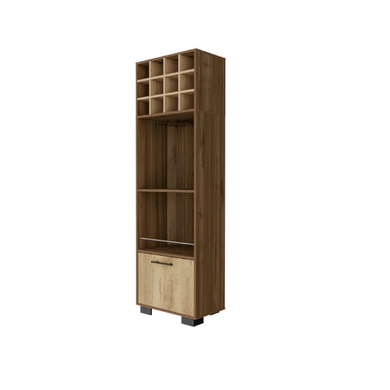 HomeRoots 24 Inch Corner Bar Cabinet in Mahogany Wood with Beige Finish and Hinged Storage Door 478392