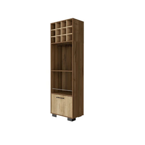 HomeRoots 24 Inch Corner Bar Cabinet in Mahogany Wood with Beige Finish and Hinged Storage Door 478392
