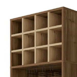 24 Inch Corner Bar Cabinet in Mahogany Wood with Beige Finish and Hinged Storage Door