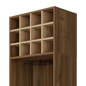 24 Inch Corner Bar Cabinet in Mahogany Wood with Beige Finish and Hinged Storage Door