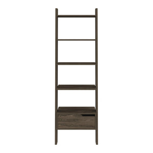 HomeRoots 70" Brown Five-Tier Ladder Bookcase - Modern Storage Solution with Open-Back Design & Drawer 478393