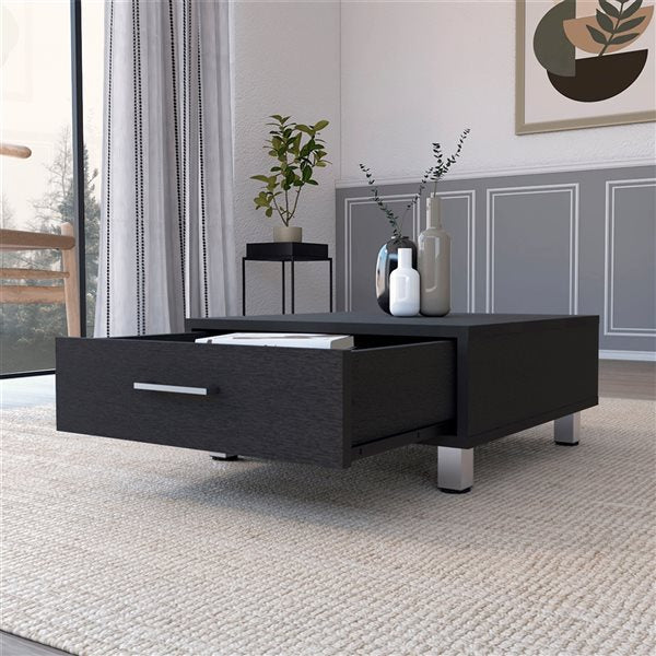 Homeroots 24" Black Coffee Table With Drawer   478394