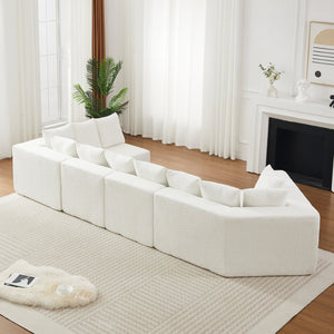 English Elm [video]151.6-inch Modular Chenille Sectional with Deep Seats and Chaise for Open Living Spaces Beige W3505S00058