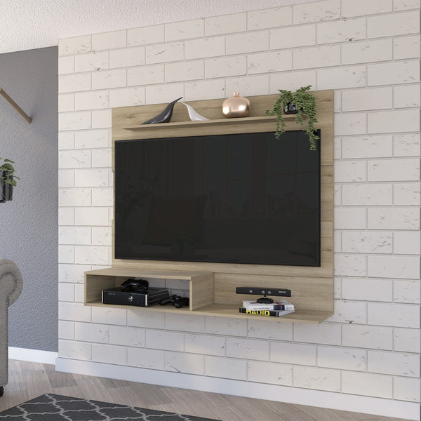 HomeRoots 55" Light Pine Open Shelving Entertainment Center - Stylish TV Stand with Cable Management & Versatile Design 478401