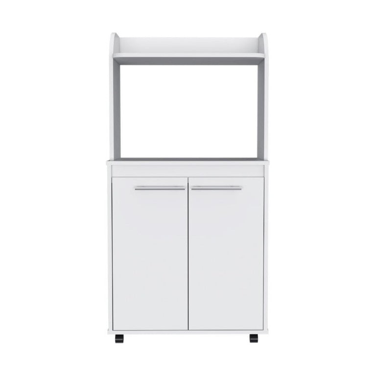 HomeRoots 25 Inch White Wooden Rolling Kitchen Island Cart with Shelving and Utility Storage 478402
