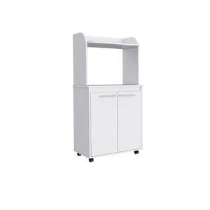 25 Inch White Wooden Rolling Kitchen Island Cart with Shelving and Utility Storage