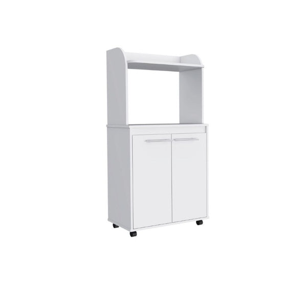 25 Inch White Wooden Rolling Kitchen Island Cart with Shelving and Utility Storage