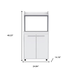 25 Inch White Wooden Rolling Kitchen Island Cart with Shelving and Utility Storage