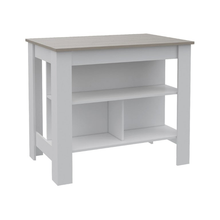 HomeRoots 41 Inch Two-tone Wood Kitchen Island with Built-in Storage for Modern Farmhouse Cooking Spaces Gray / White 478403