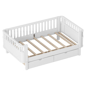 English Elm Twin Solid Wood Platform Bed with Guardrail for Kids, Low-Profile Sturdy Pine Frame, Safe Sleep Solution White 69.69 L x 18.5 W x 7.68 H W2593P331678