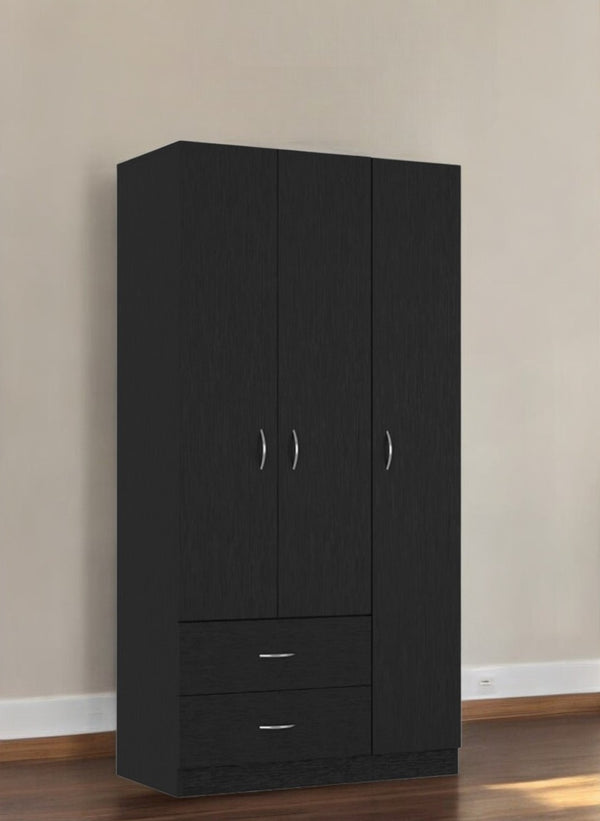 Homeroots 71" Black Manufactured Wood Two Drawer Combo Dresser  Manufactured Wood 478412