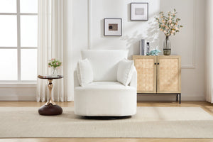 English Elm swivel Barrel Accent Chair with Solid Wood Frame & Metal Base, 350 lb Capacity, Sleek Curved Backrest Elegance White W2120P293677