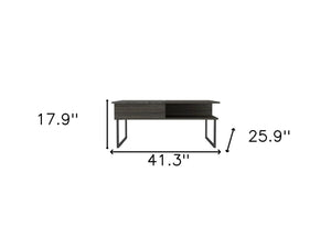 HomeRoots 41" Gray And Onyx Metal Lift-Top Coffee Table: Stylish Storage Solution for Modern Living Spaces 478432