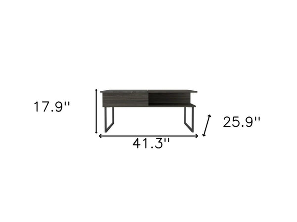 HomeRoots 41" Gray And Onyx Metal Lift-Top Coffee Table: Stylish Storage Solution for Modern Living Spaces 478432
