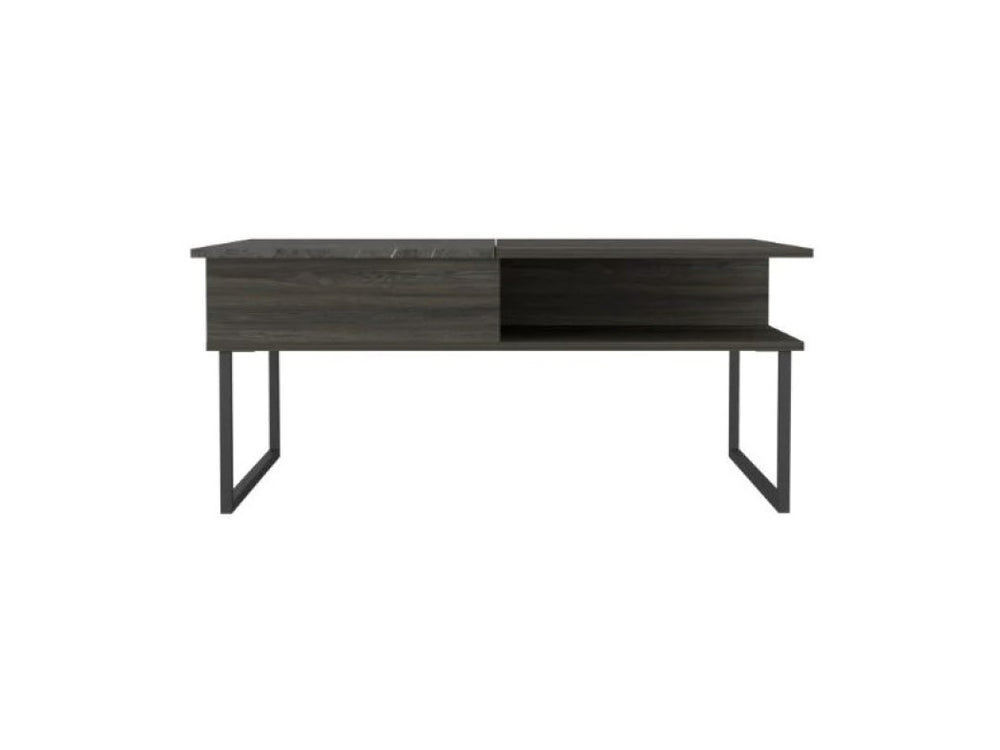 Homeroots 41" Gray And Onyx Metal Lift Top Coffee Table With Two Shelves   478432