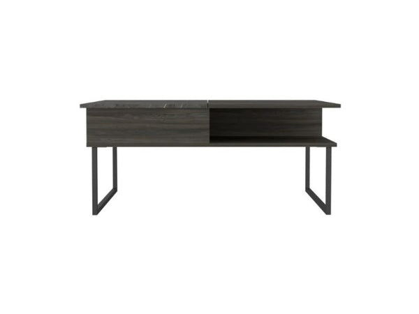 Homeroots 41" Gray And Onyx Metal Lift Top Coffee Table With Two Shelves   478432