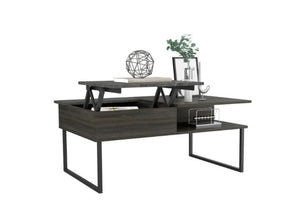 Homeroots 41" Gray And Onyx Metal Lift Top Coffee Table With Two Shelves   478432