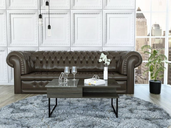 Homeroots 41" Gray And Onyx Metal Lift Top Coffee Table With Two Shelves   478432