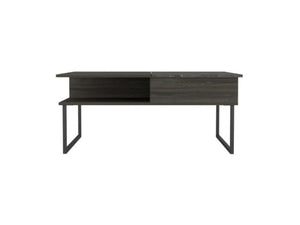 HomeRoots 41" Gray And Onyx Metal Lift-Top Coffee Table: Stylish Storage Solution for Modern Living Spaces 478432