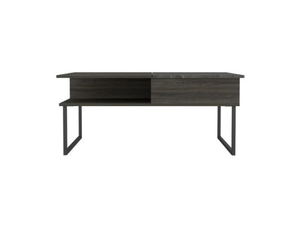 HomeRoots 41" Gray And Onyx Metal Lift-Top Coffee Table: Stylish Storage Solution for Modern Living Spaces 478432