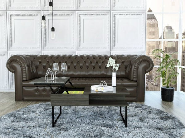 Homeroots 41" Gray And Onyx Metal Lift Top Coffee Table With Two Shelves   478432