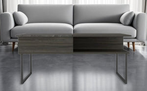 HomeRoots 41" Gray And Onyx Metal Lift-Top Coffee Table: Stylish Storage Solution for Modern Living Spaces 478432