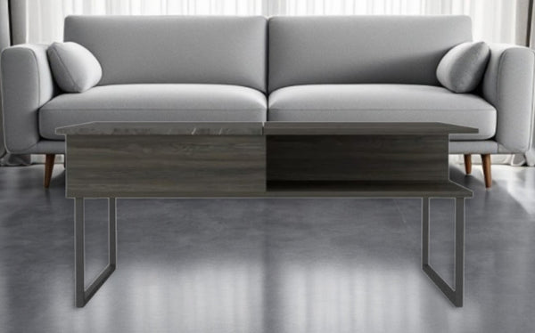 HomeRoots 41" Gray And Onyx Metal Lift-Top Coffee Table: Stylish Storage Solution for Modern Living Spaces 478432