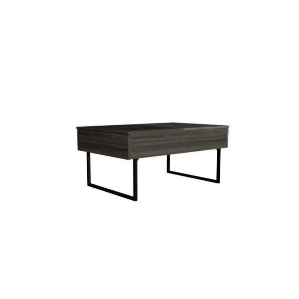Homeroots 39" Espresso And Black Metal Lift Top Coffee Table With Drawer   478433
