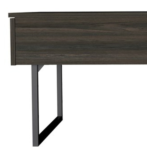 HomeRoots 39" Espresso & Black Metal Lift-Top Coffee Table with Storage Drawer for Modern Living Spaces 478433