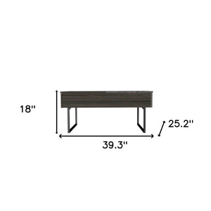HomeRoots 39" Espresso & Black Metal Lift-Top Coffee Table with Storage Drawer for Modern Living Spaces 478433