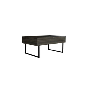 Homeroots 39" Espresso And Black Metal Lift Top Coffee Table With Drawer   478433