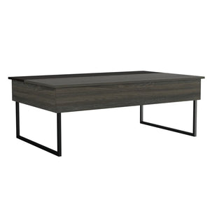 Homeroots 49" Espresso And Black Metal Lift Top Coffee Table With Two Shelves   478434