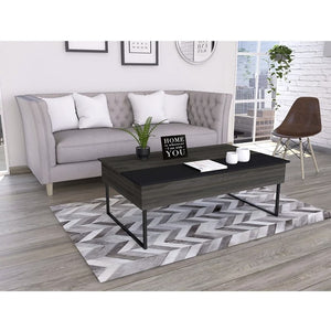 Homeroots 49" Espresso And Black Metal Lift Top Coffee Table With Two Shelves   478434