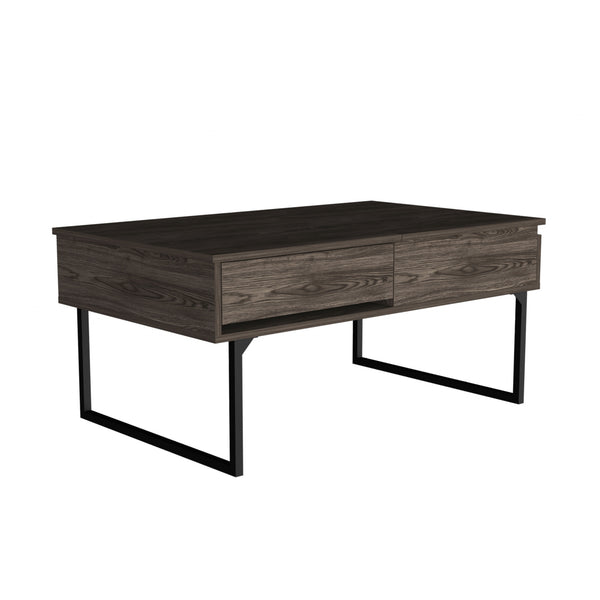 Homeroots 40" Dark Brown And Black Metal Lift Top Coffee Table With Drawer   478435