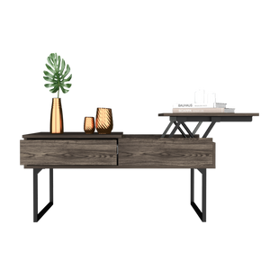 Homeroots 40" Dark Brown And Black Metal Lift Top Coffee Table With Drawer   478435