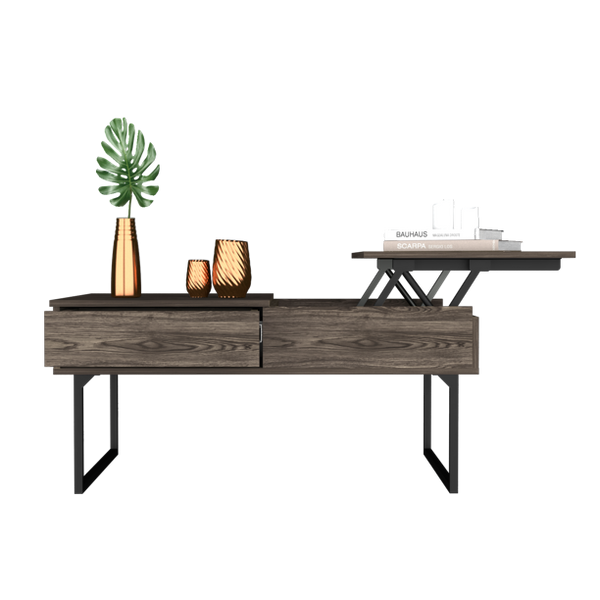 Homeroots 40" Dark Brown And Black Metal Lift Top Coffee Table With Drawer   478435