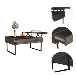 Homeroots 40" Dark Brown And Black Metal Lift Top Coffee Table With Drawer   478435