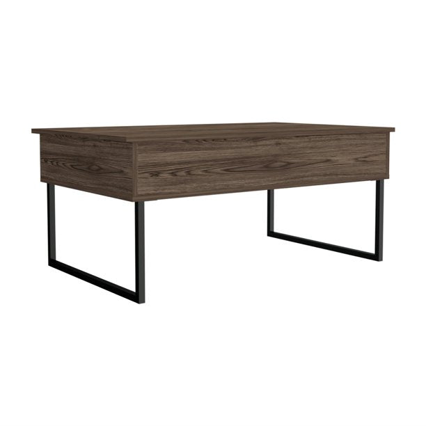 Homeroots 41" Dark Brown And Black Metal Lift Top Coffee Table   478436